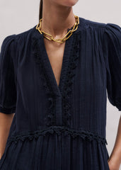 Navy Cheesecloth Short Swing Dress