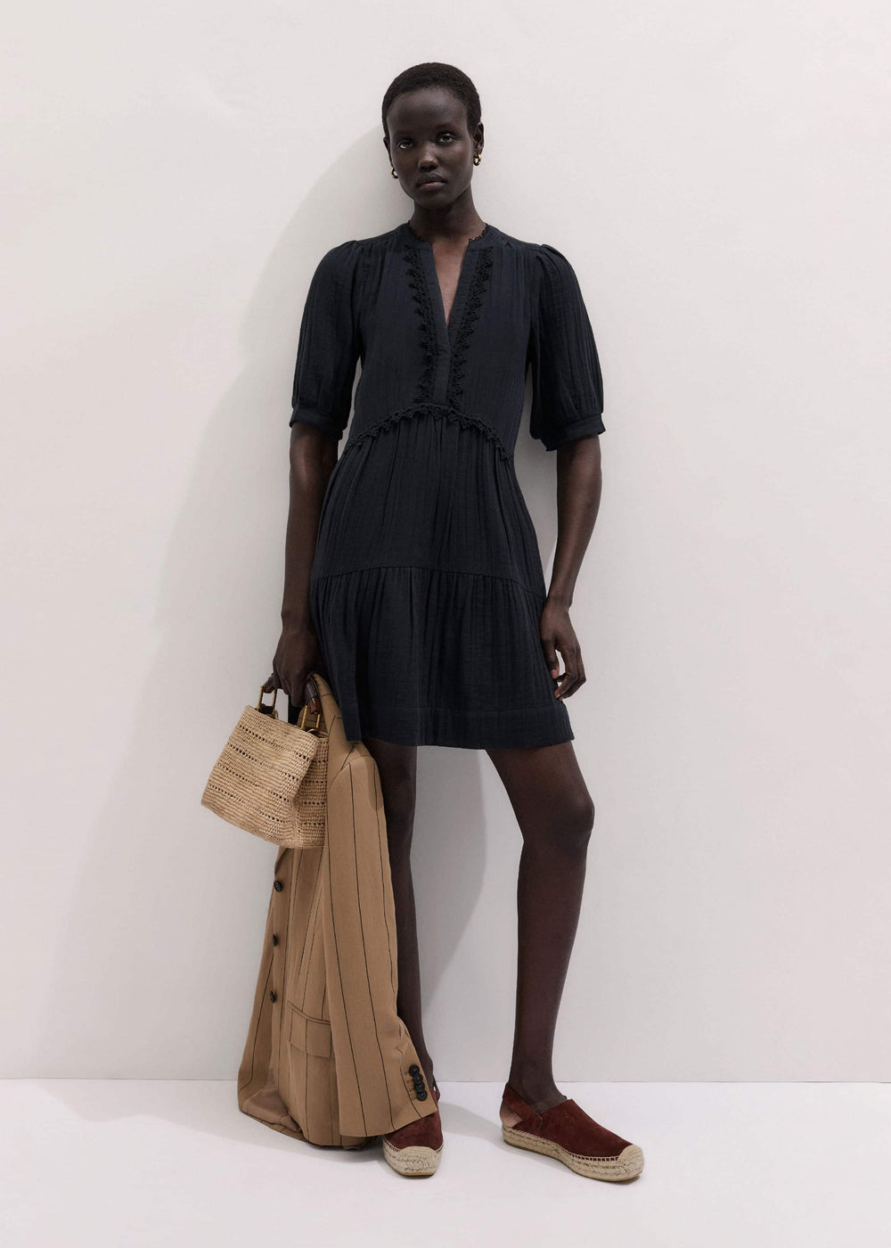 Navy Cheesecloth Short Swing Dress
