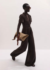 Brown Twisted Front Cheesecloth Jumpsuit