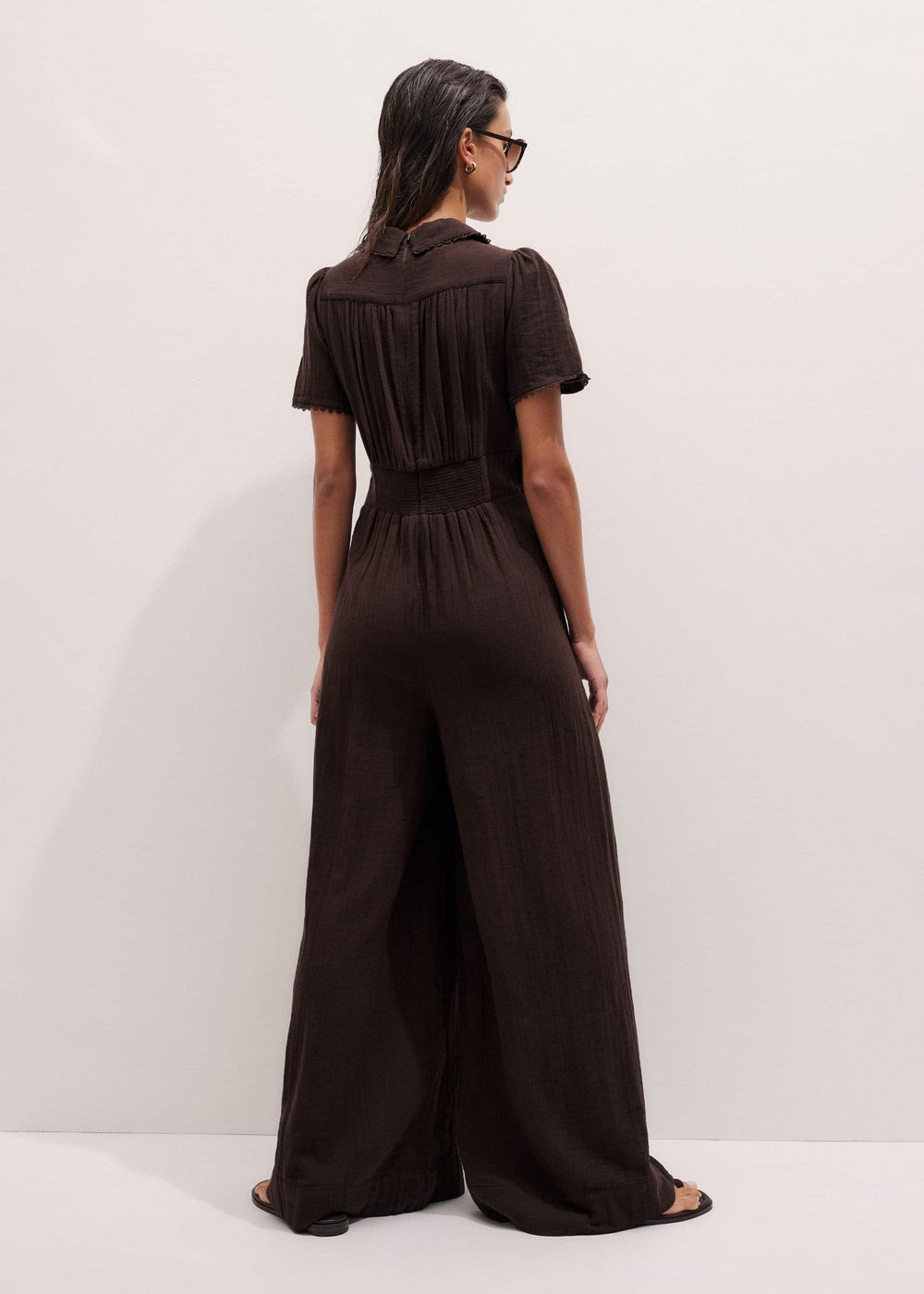 Brown Twisted Front Cheesecloth Jumpsuit