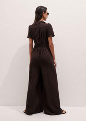 Brown Twisted Front Cheesecloth Jumpsuit