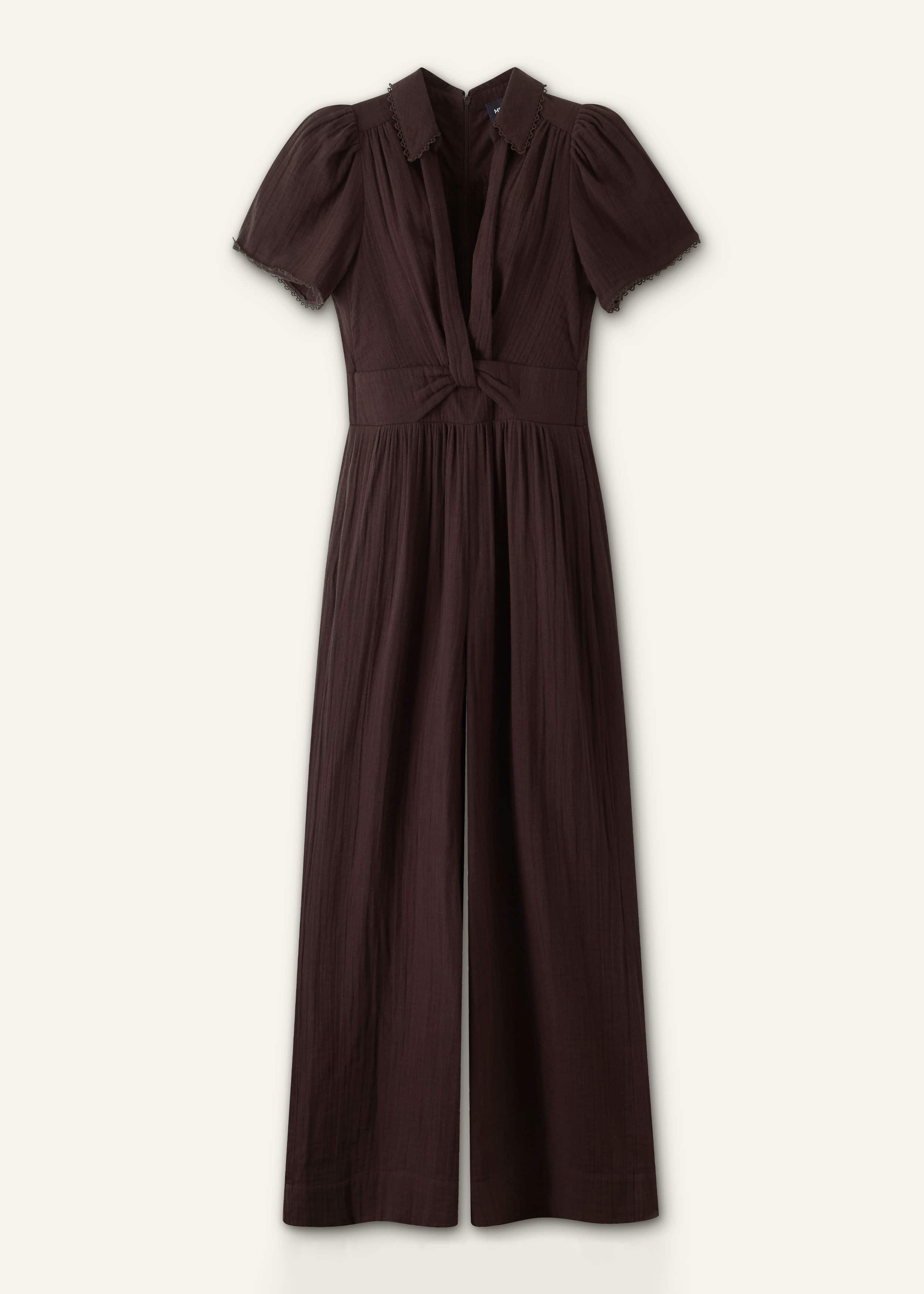 Brown Twisted Front Cheesecloth Jumpsuit
