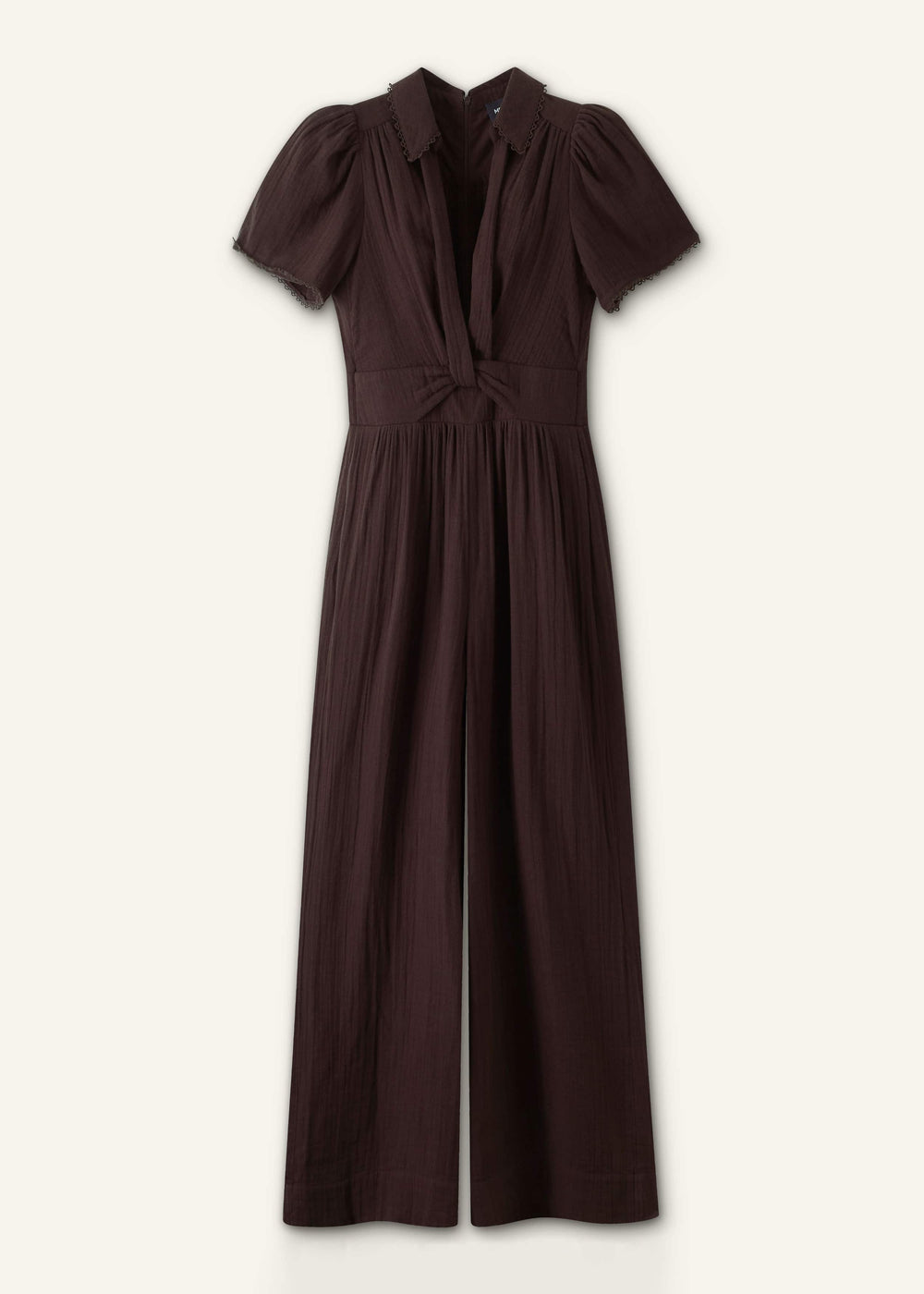 Brown Twisted Front Cheesecloth Jumpsuit