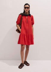 Red Embroidered Cheesecloth Short Dress