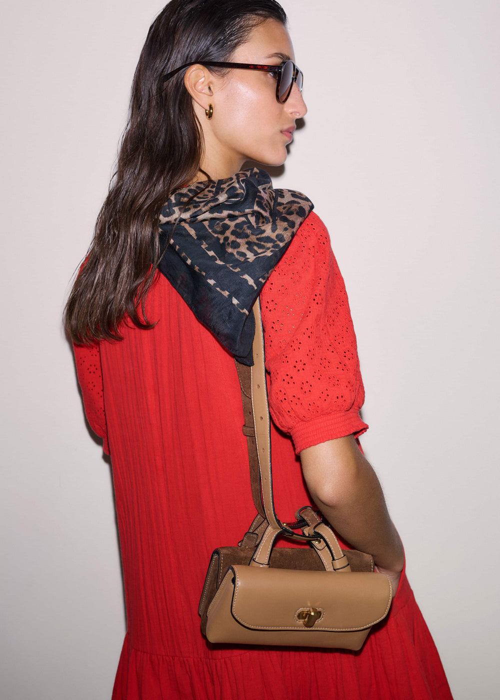 Red Embroidered Cheesecloth Short Dress