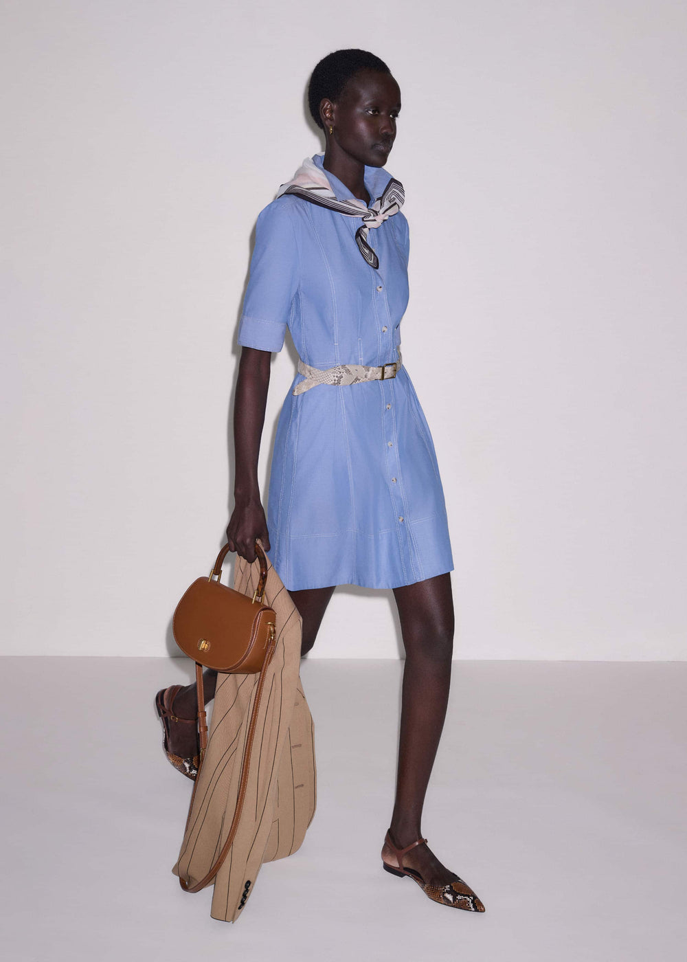 Blue Cotton Chambray Mini Shirt Dress