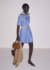 Blue Cotton Chambray Mini Shirt Dress