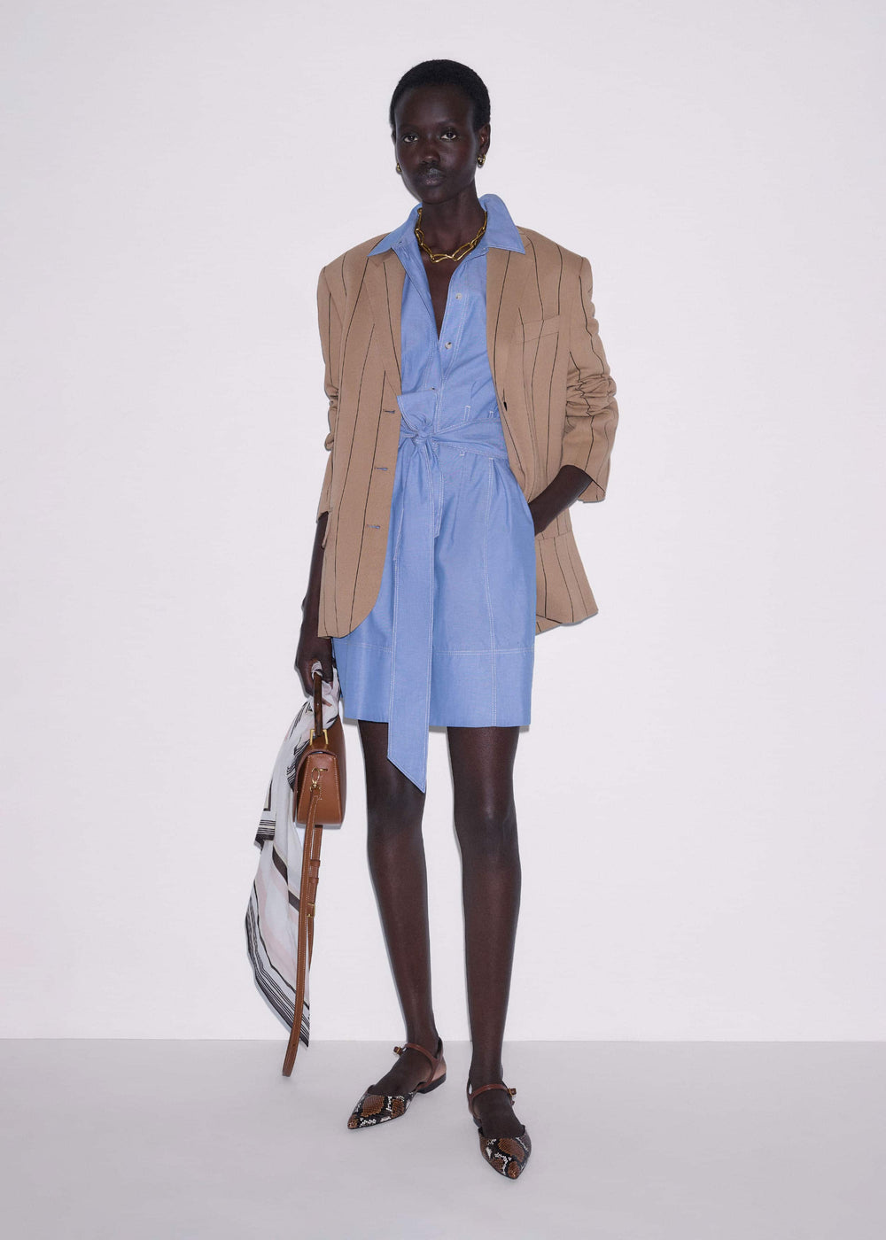 Blue Cotton Chambray Mini Shirt Dress