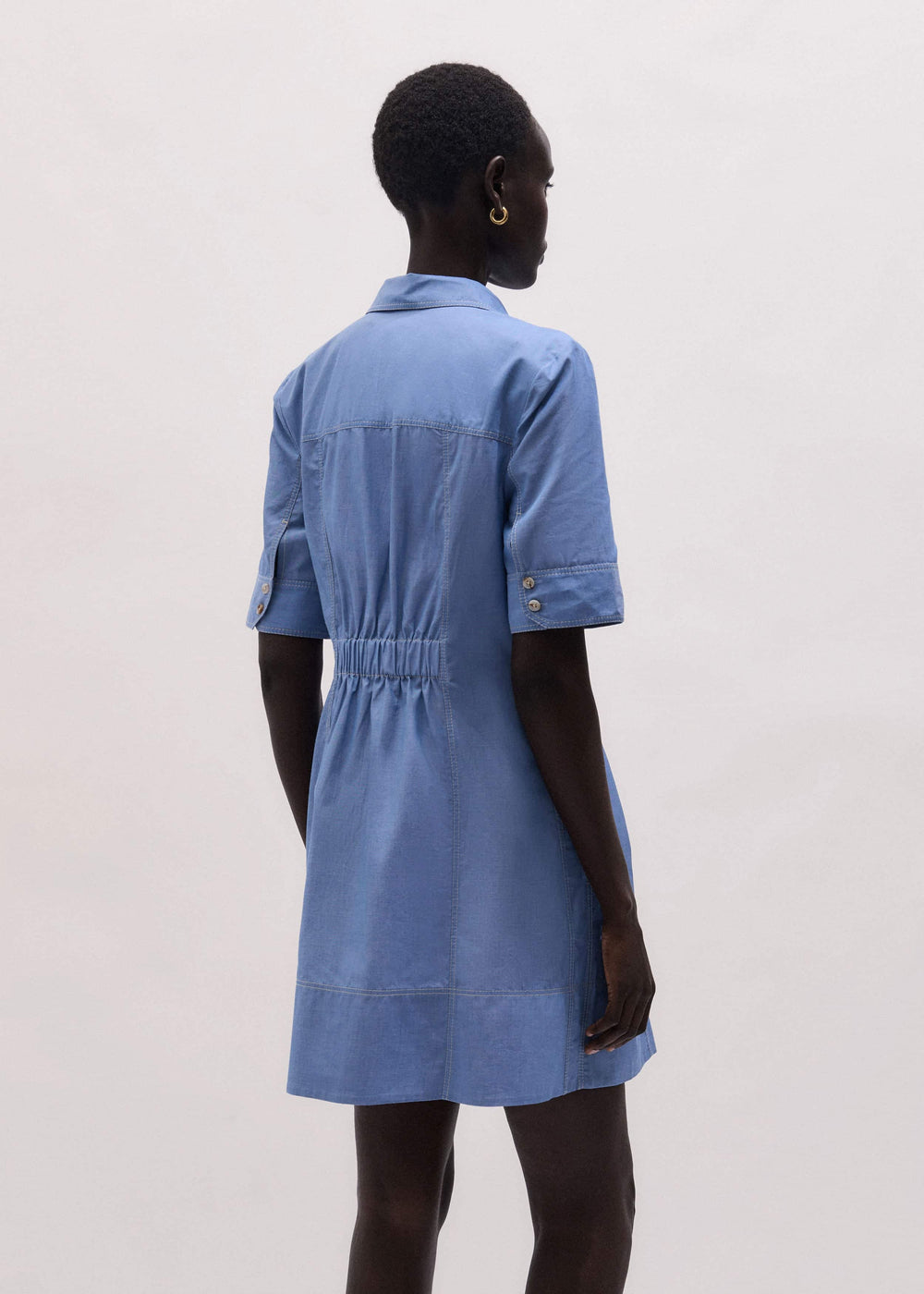 Blue Cotton Chambray Mini Shirt Dress