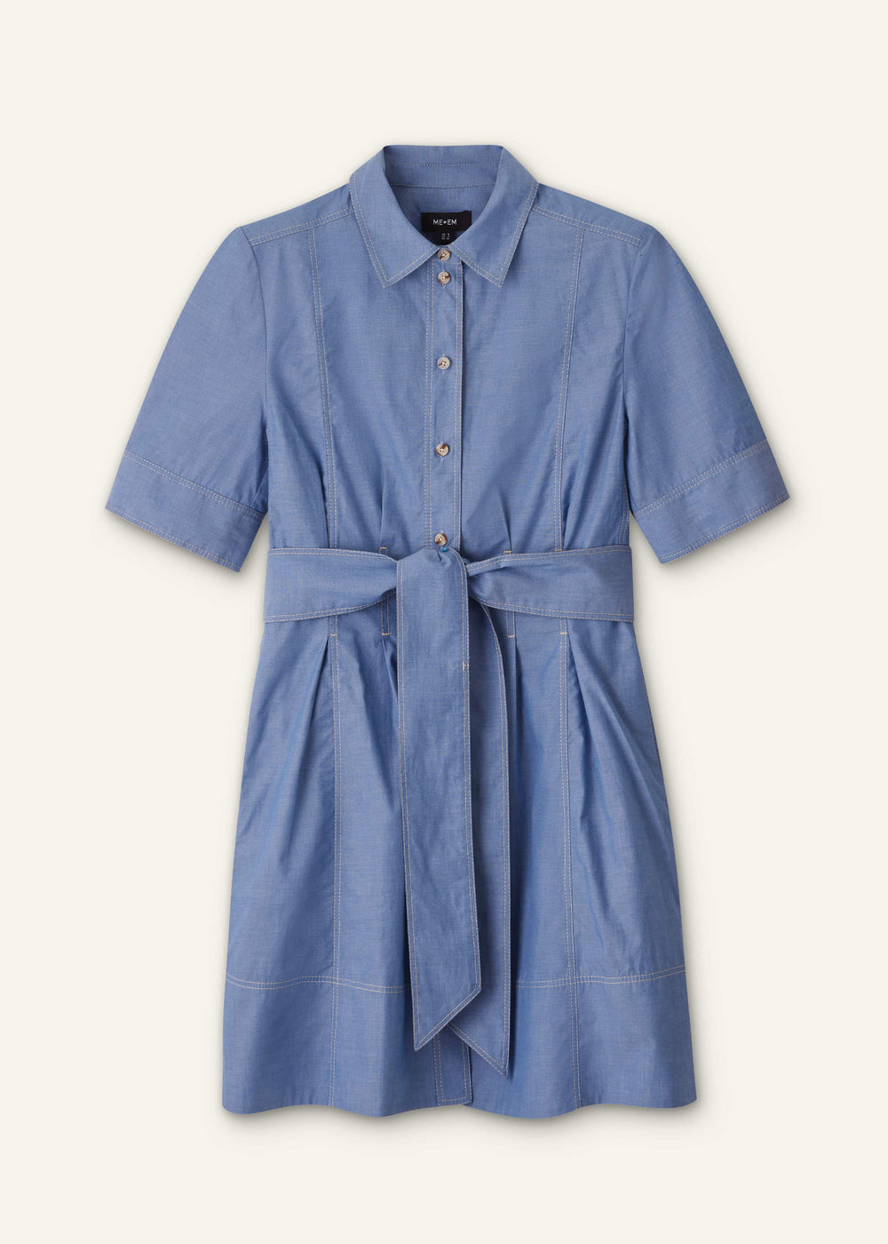 Blue Cotton Chambray Mini Shirt Dress