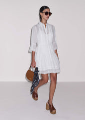 White Lace Trim Short Dress