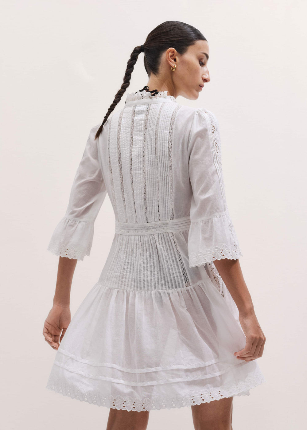 White Lace Trim Short Dress
