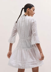 White Lace Trim Short Dress