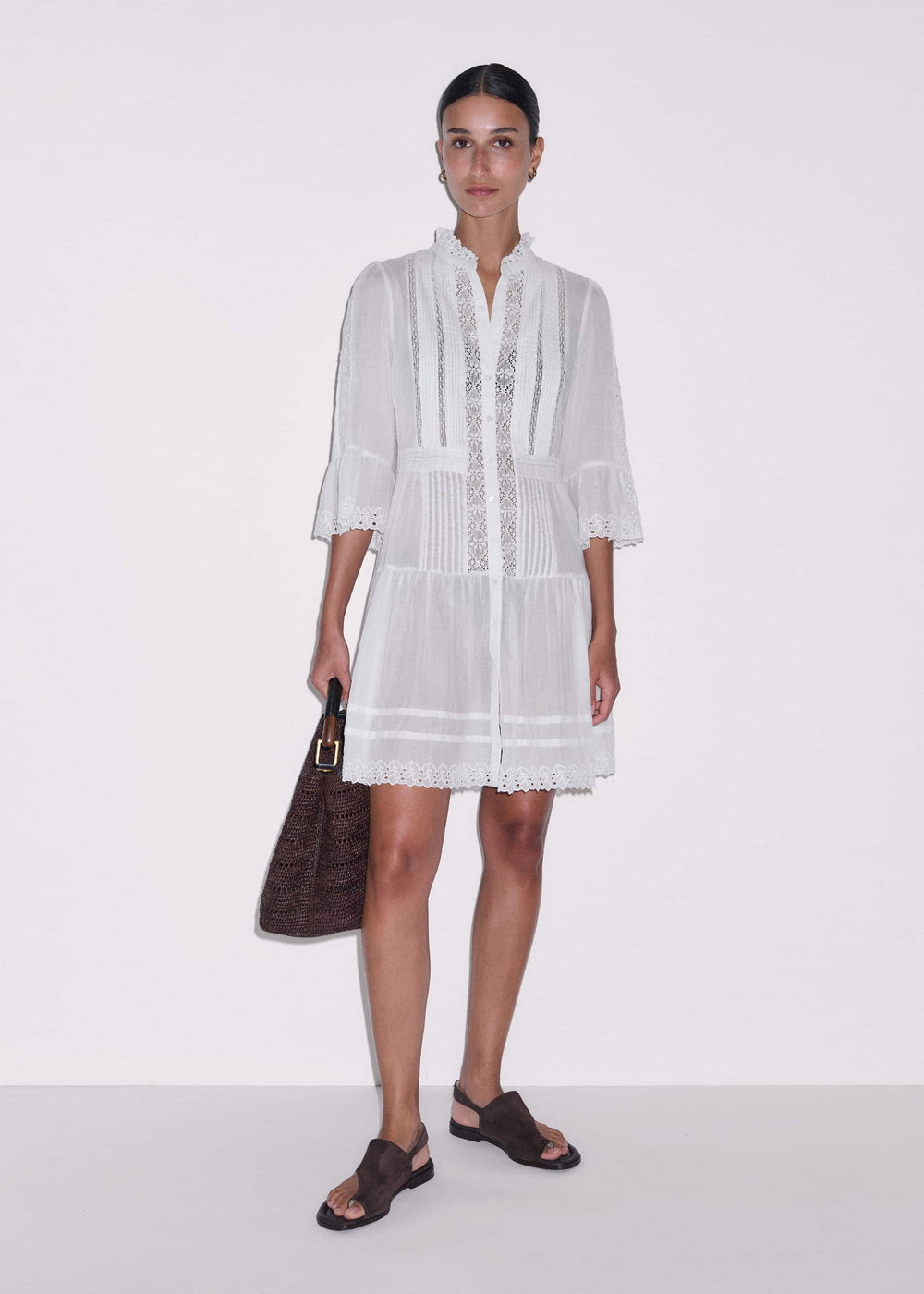 White Lace Trim Short Dress
