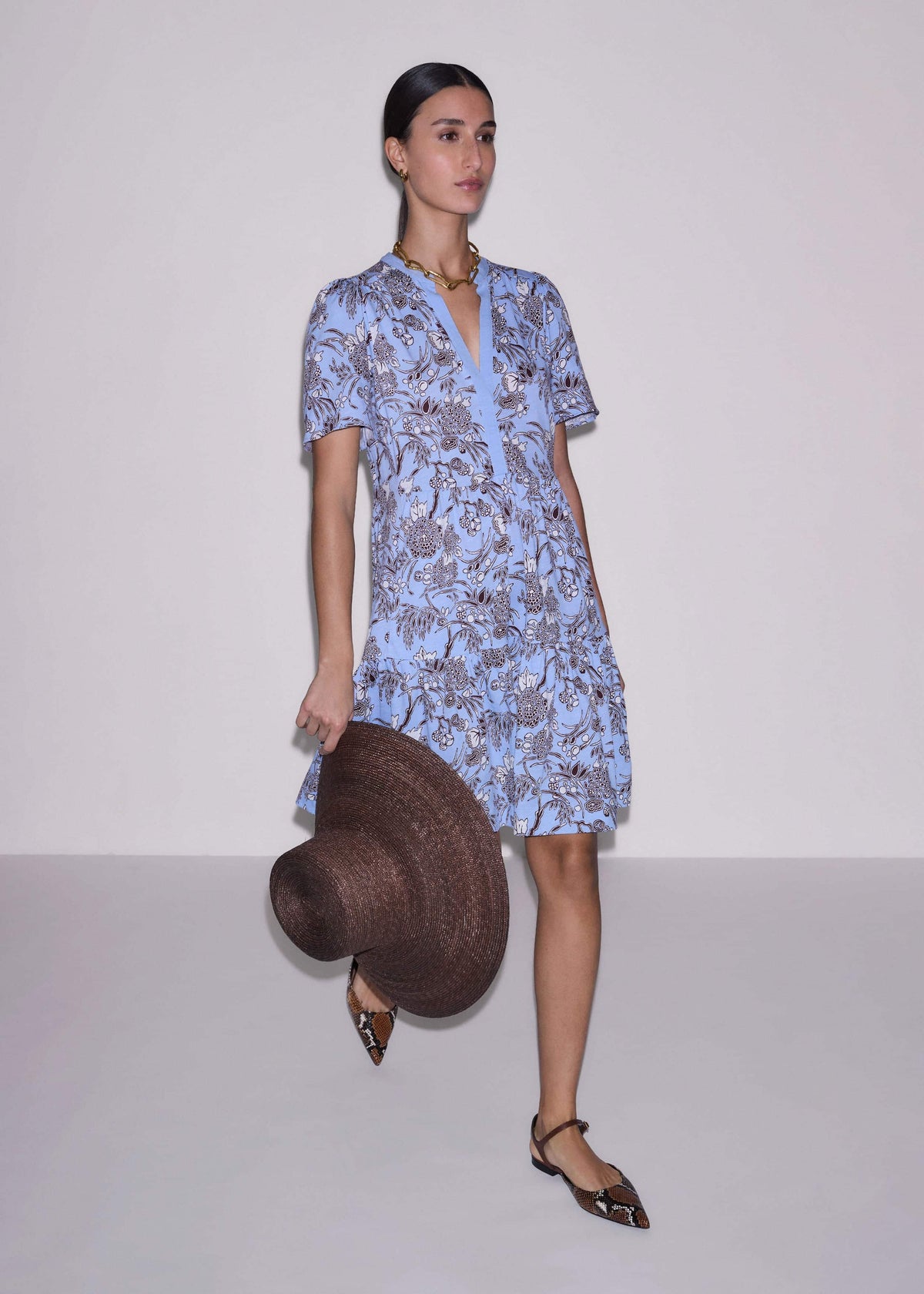 Blue Printed Tiered Short Dress