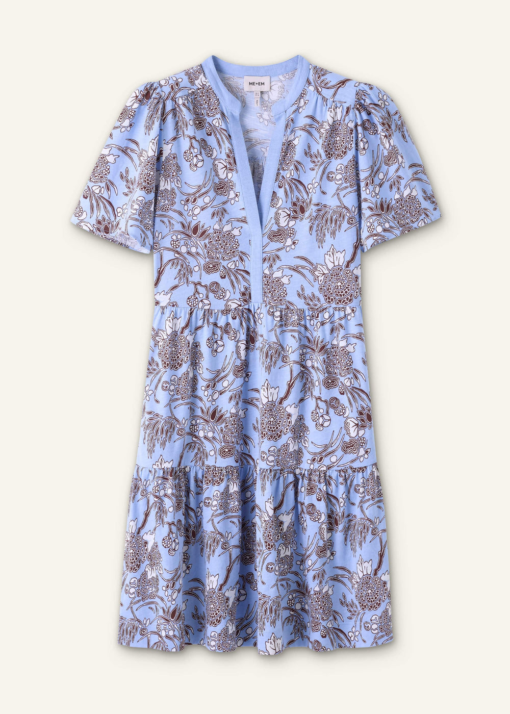 Blue Printed Tiered Short Dress