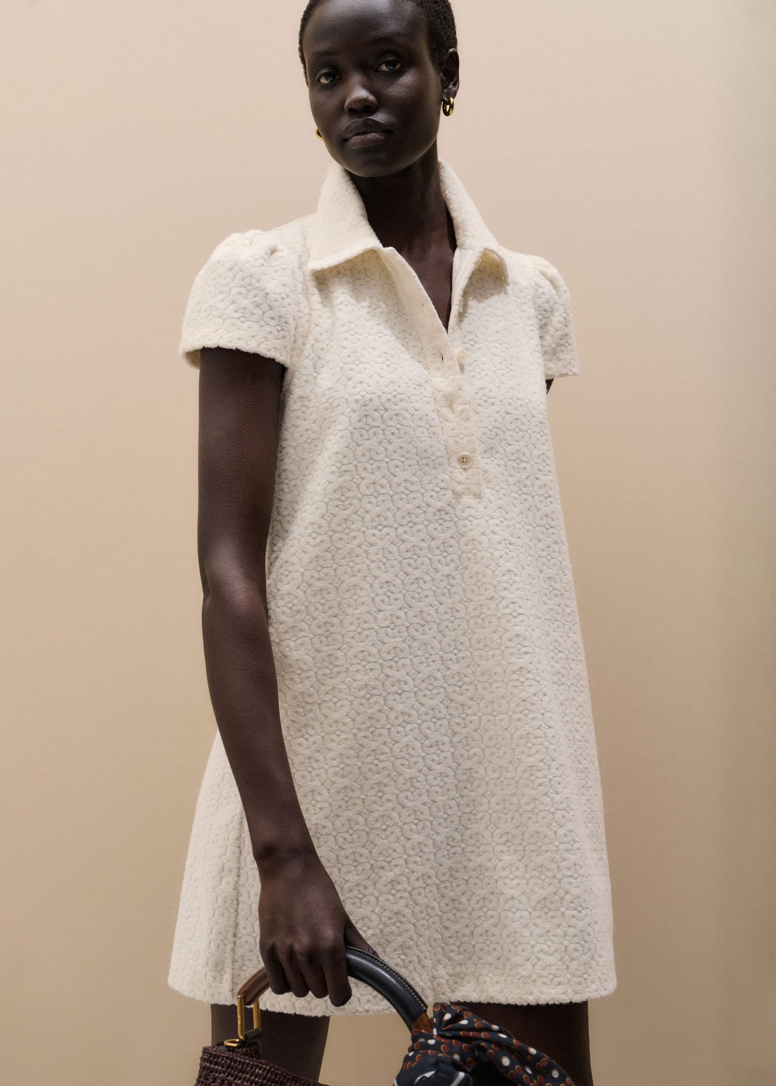 Cream Jacquard Short Swing Dress