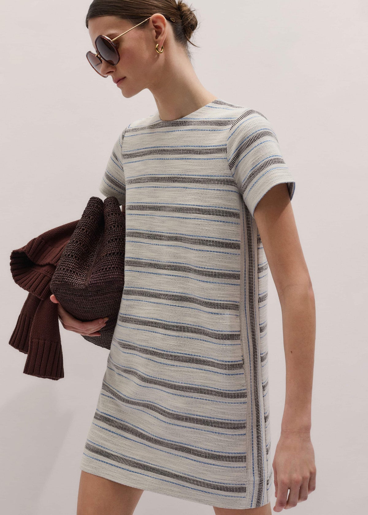 Cream Striped A-Line Mini Dress
