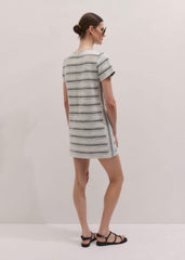 Cream Striped A-Line Mini Dress