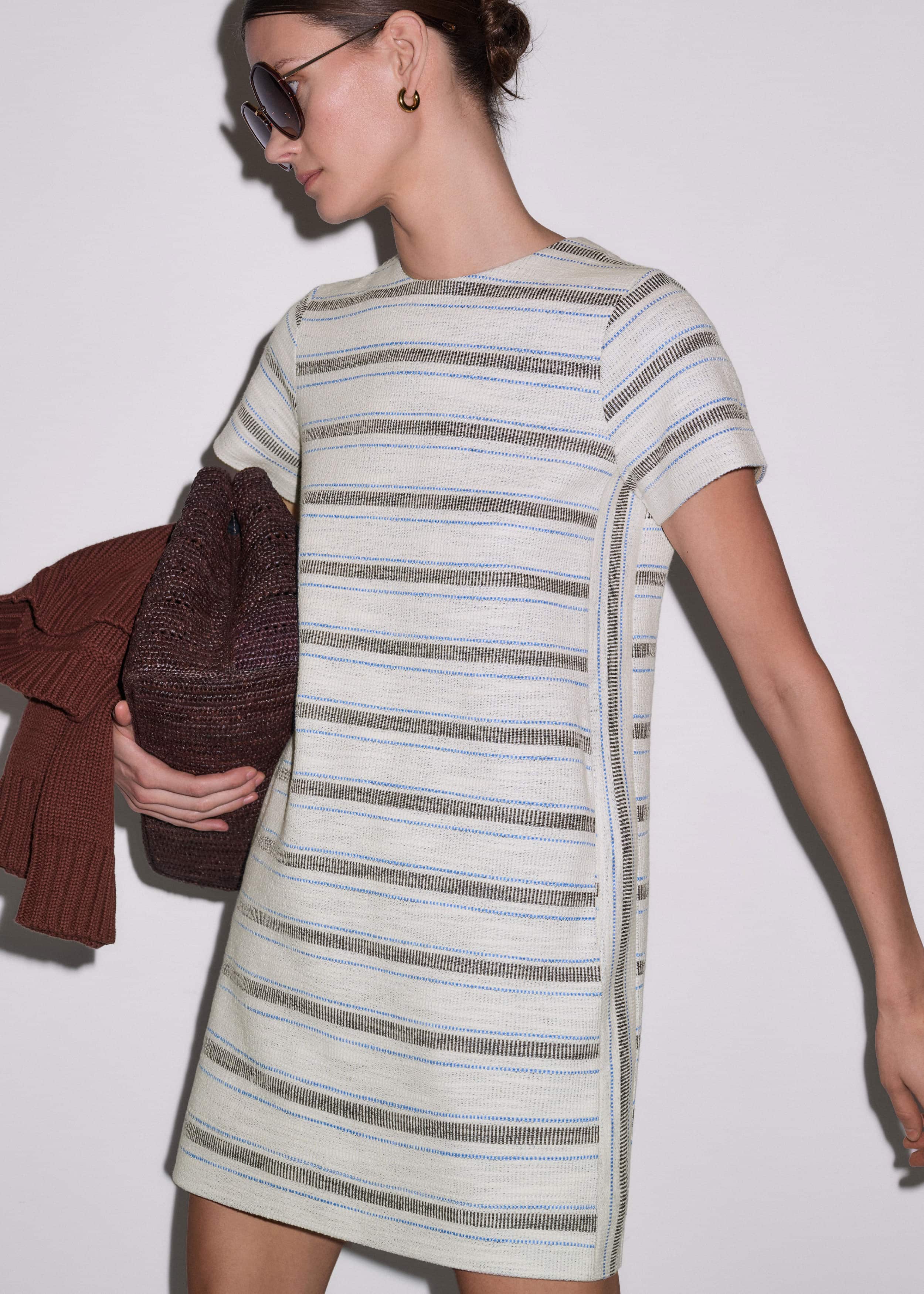 Cream Striped A-Line Mini Dress