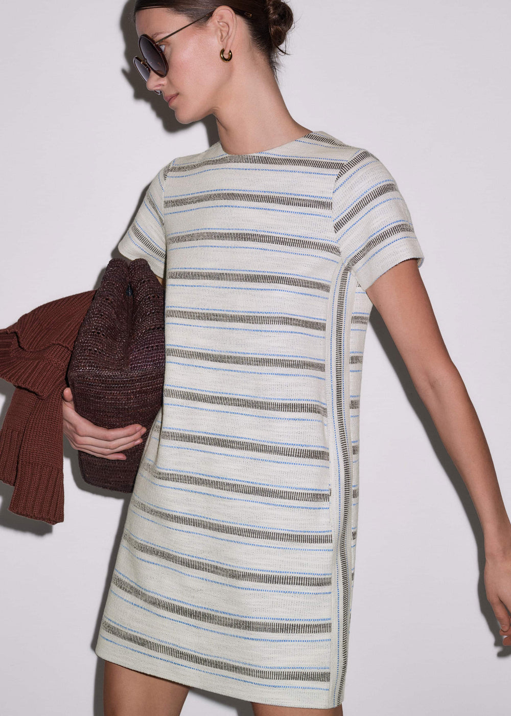 Cream Striped A-Line Mini Dress