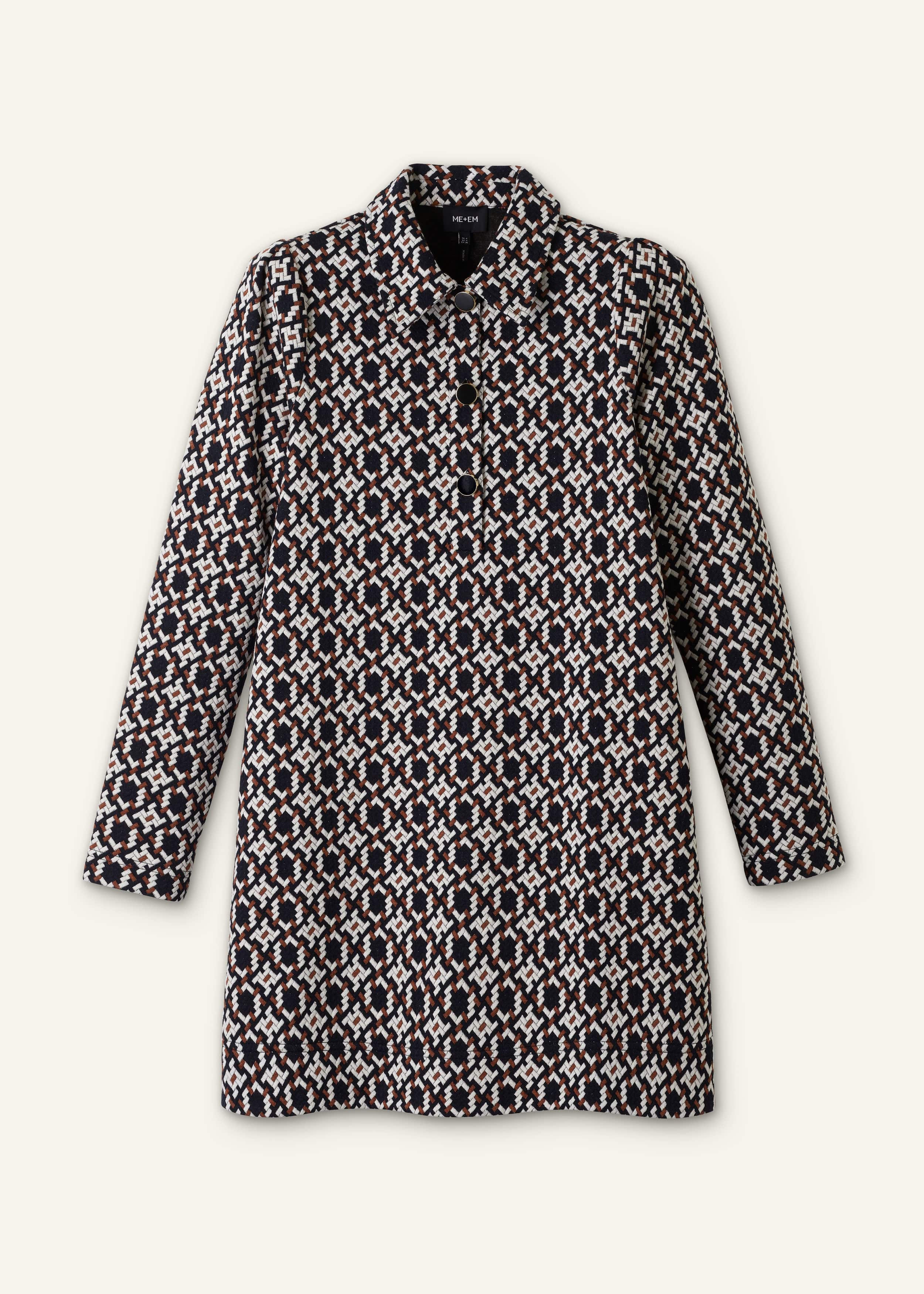 ME+EM's Navy Graphic Jacquard Short A-Line Dress is crafted from soft jersey in a graphic blend of colors. Shop now.