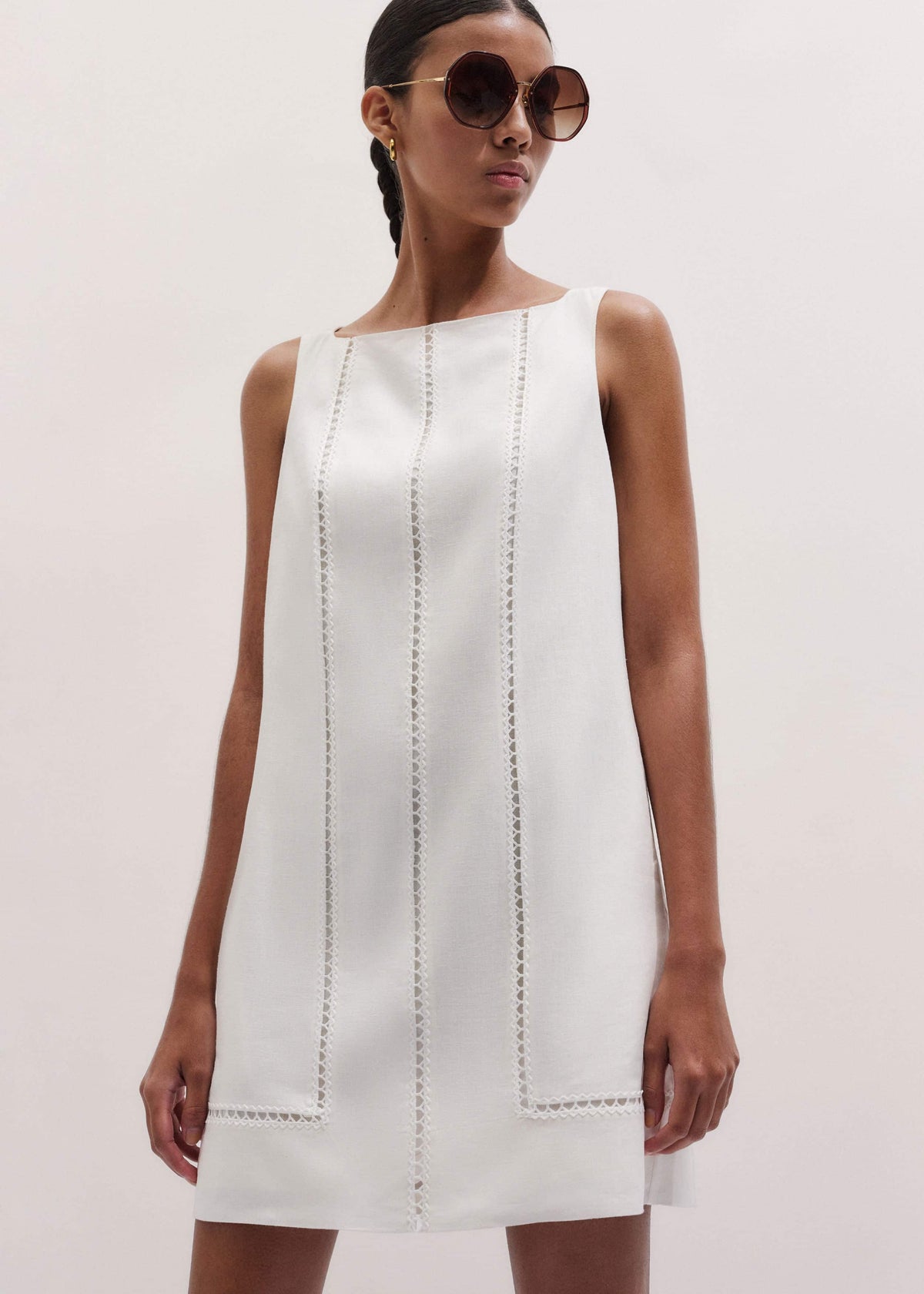 White Crease-Less Linen Embroidered Midi Dress