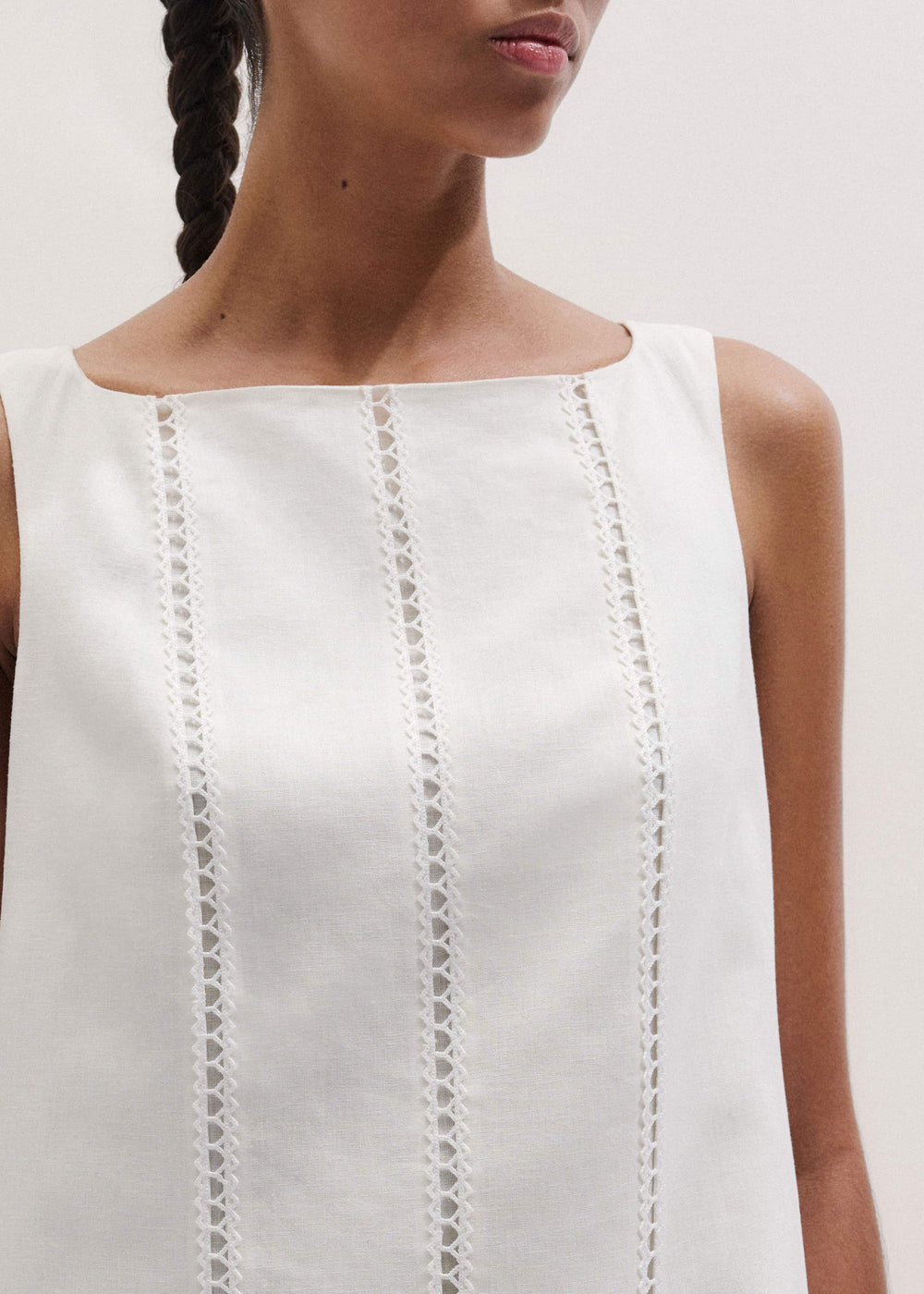 White Crease-Less Linen Embroidered Midi Dress