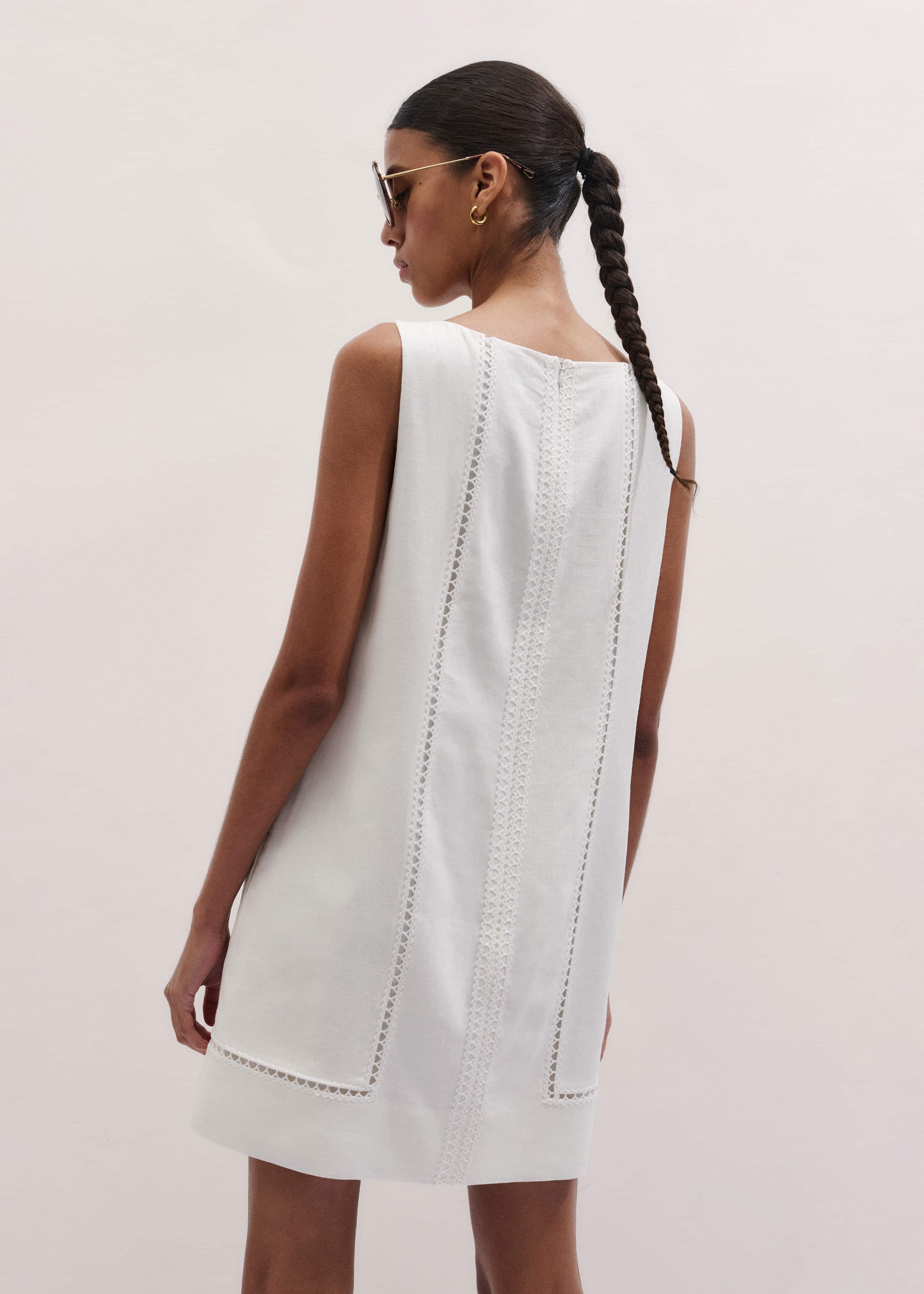 White Crease-Less Linen Embroidered Midi Dress