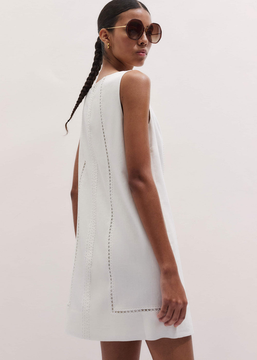 White Crease-Less Linen Embroidered Midi Dress