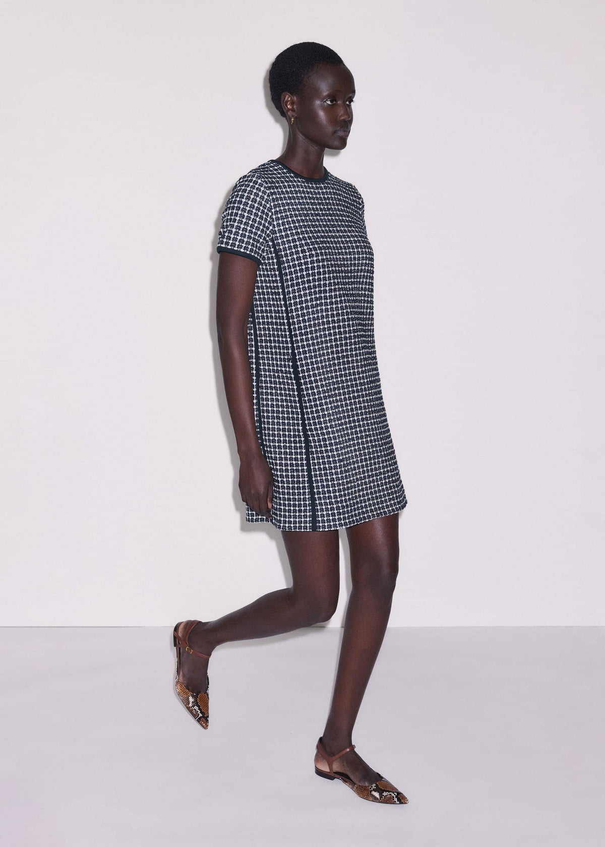 Navy Textured Short Sleeve Mini Dress