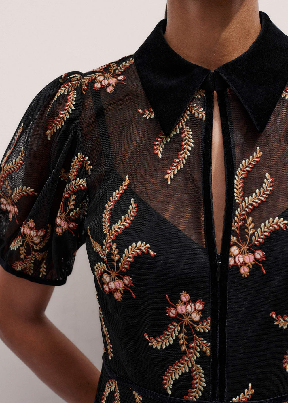 Black Autumn Floral Embroidery Maxi Dress
