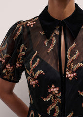 Black Autumn Floral Embroidery Maxi Dress