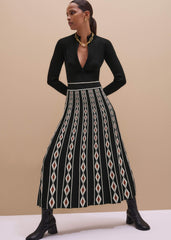 Black Jacquard Half Zip Maxi Dress