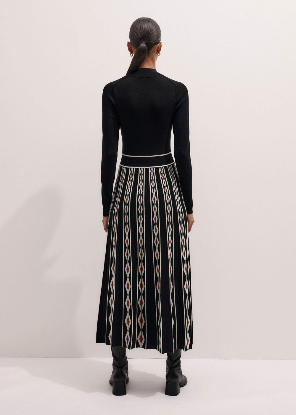 Black Jacquard Half Zip Maxi Dress