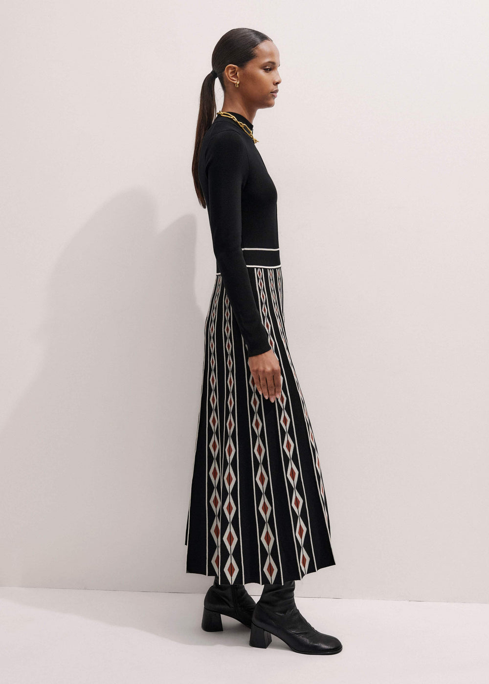 Black Jacquard Half Zip Maxi Dress