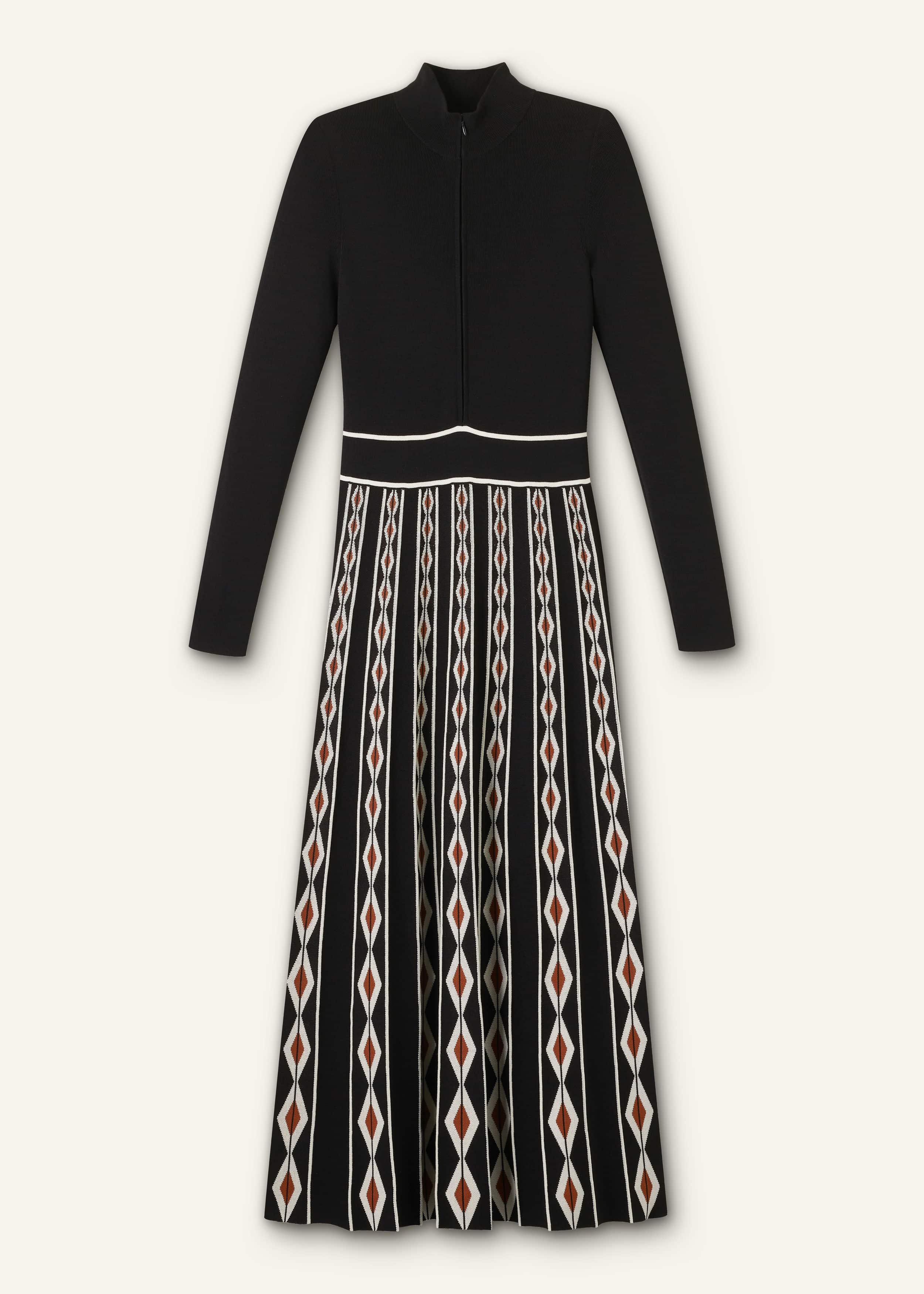 Black Jacquard Half Zip Maxi Dress