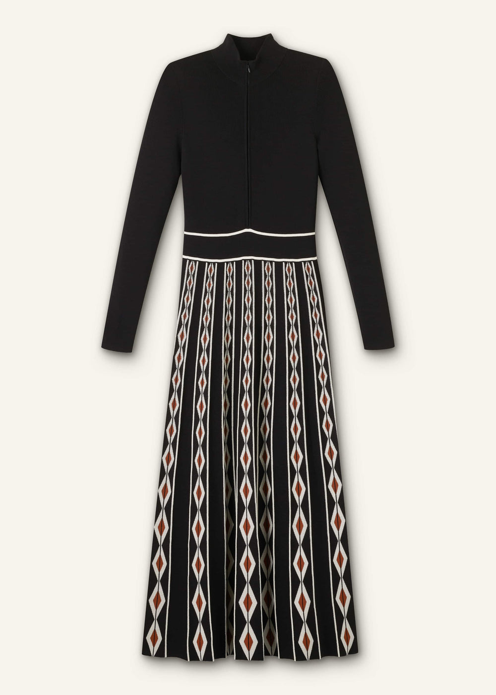 Black Jacquard Half Zip Maxi Dress