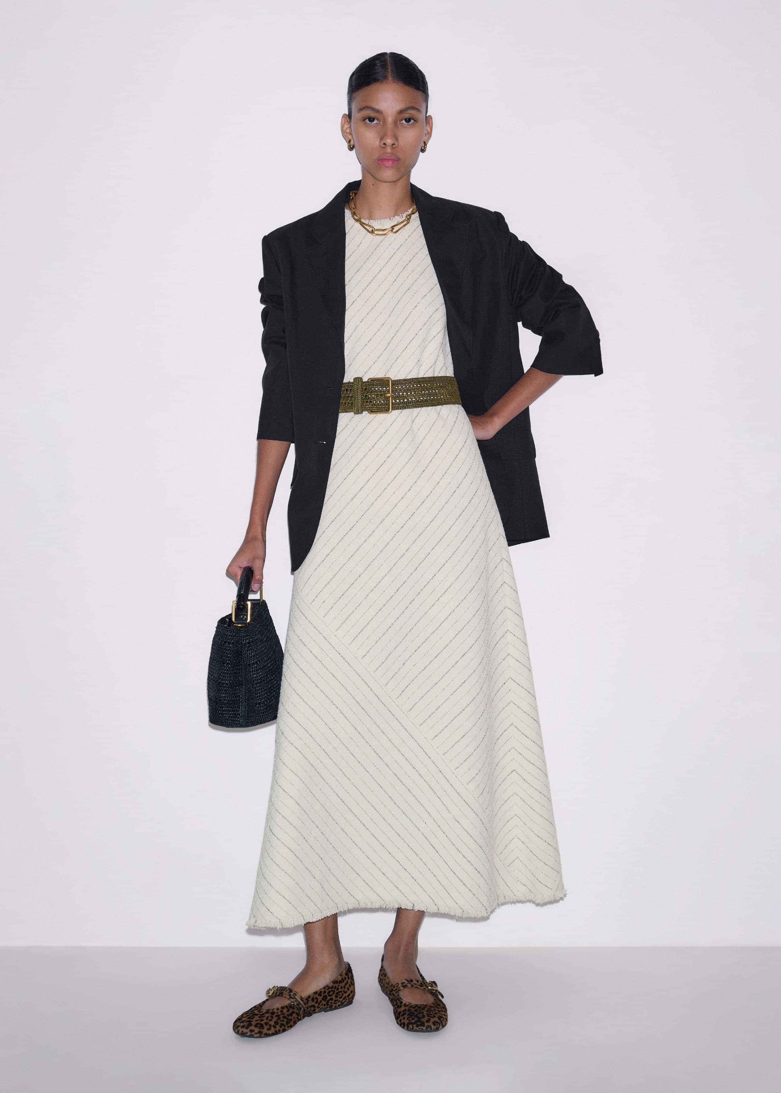 Ivory Striped Bias Cut Maxi Dress