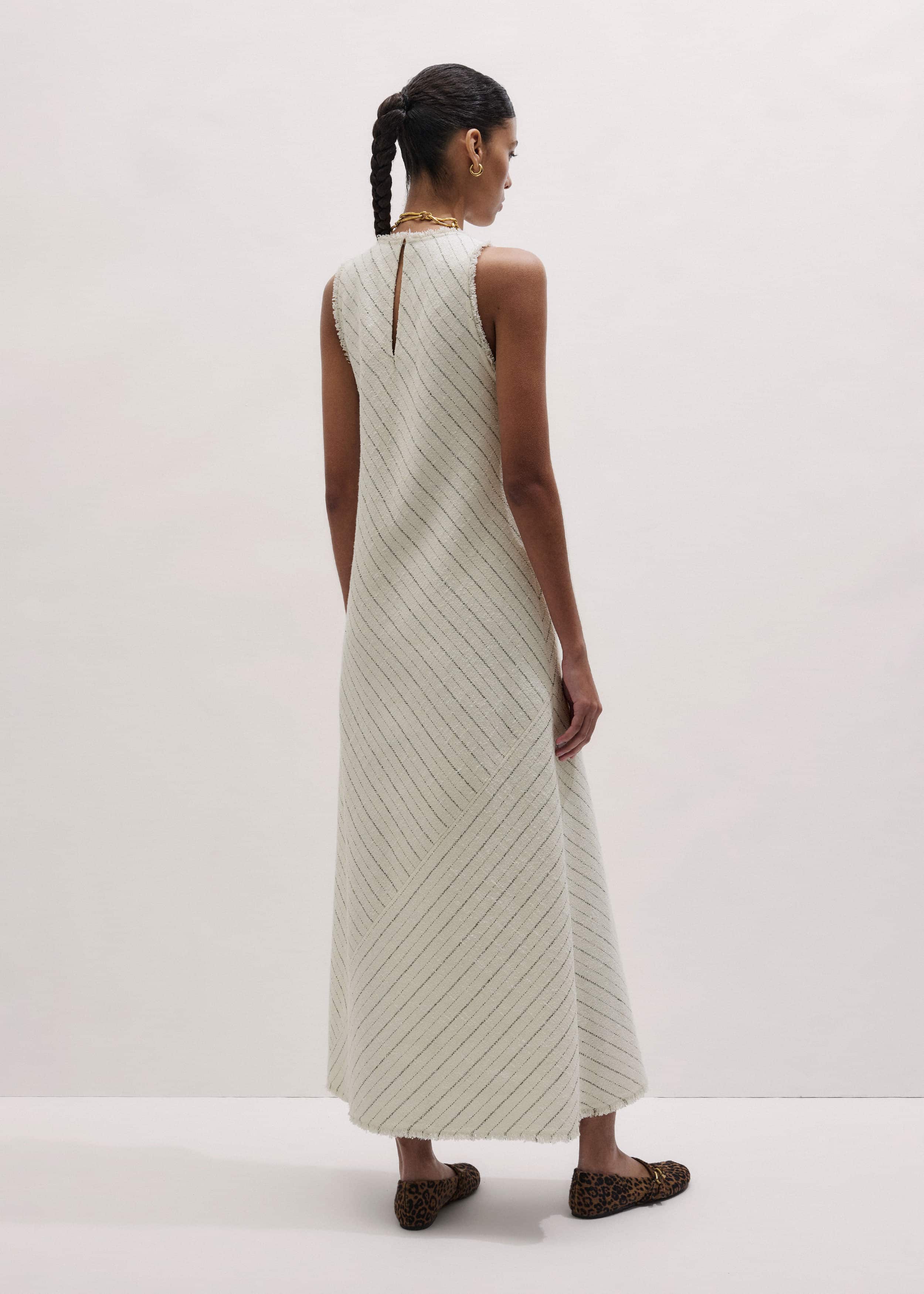 Ivory Striped Bias Cut Maxi Dress