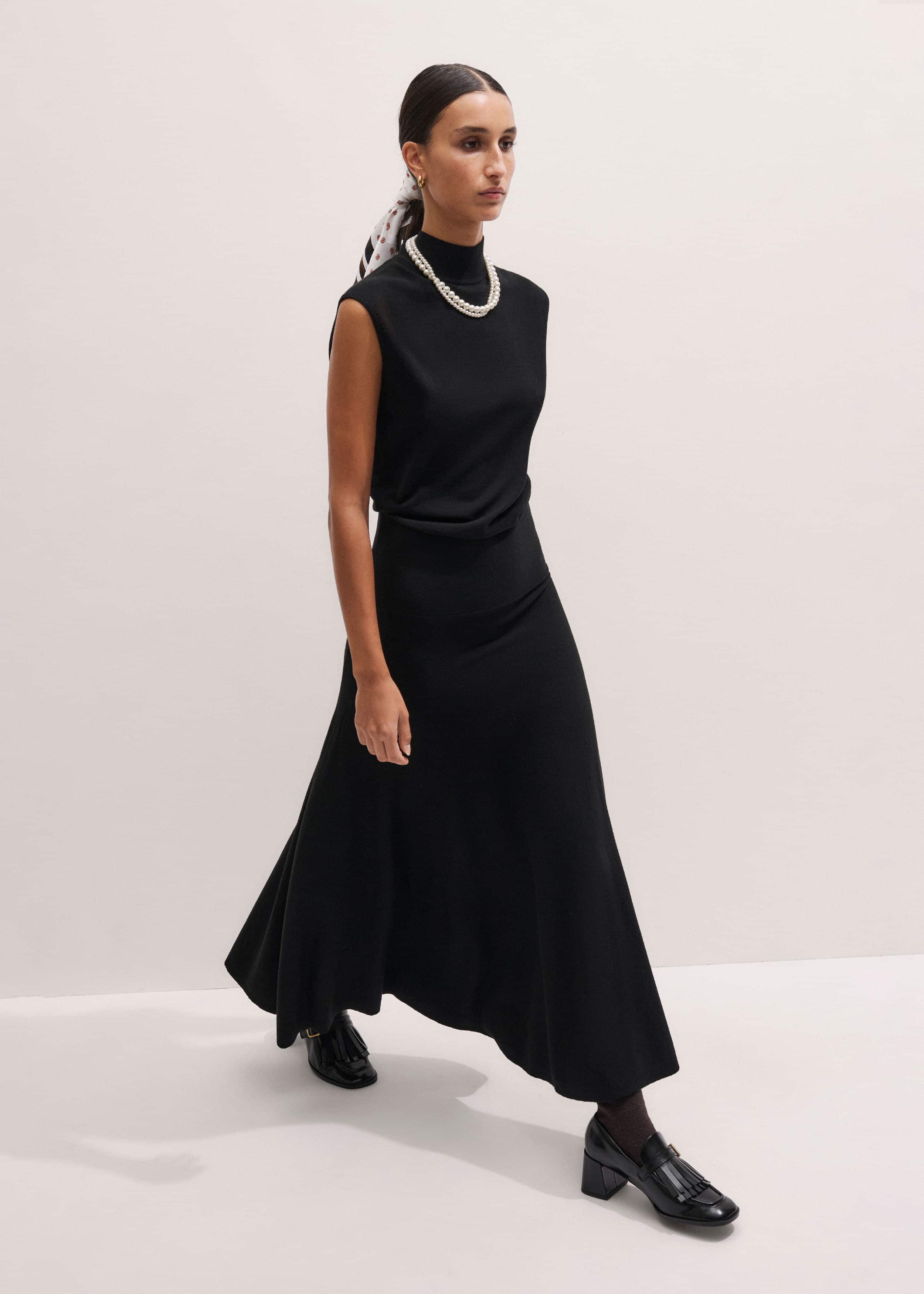 Black High Neck Knit Maxi Dress + Layering Top