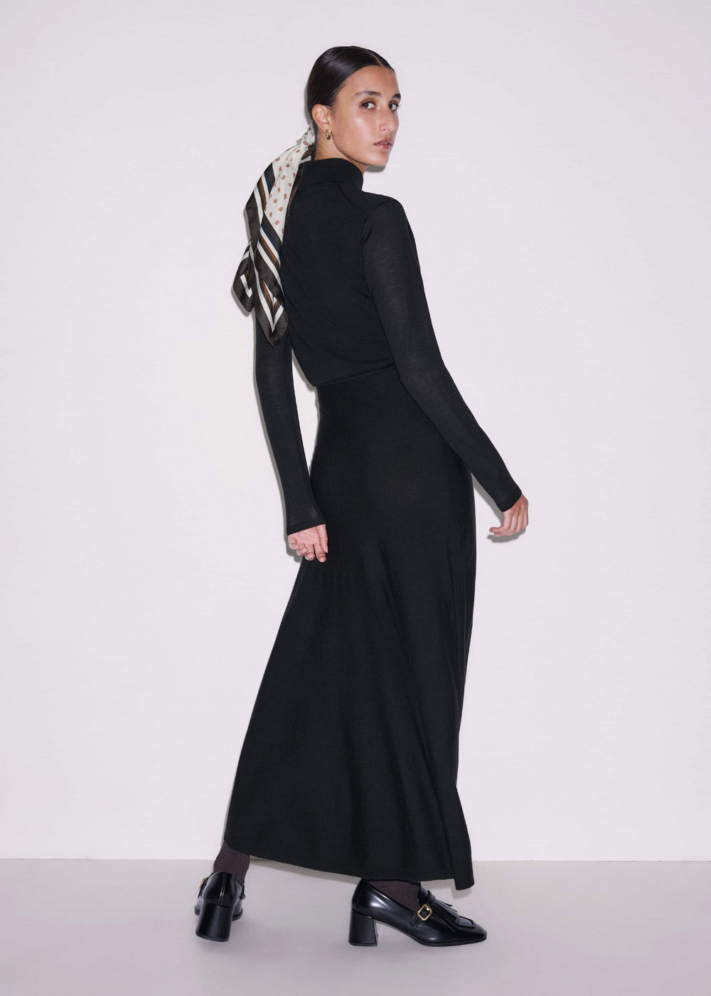 Black High Neck Knit Maxi Dress + Layering Top