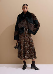 Brown Twisting Feather Print High Neck Maxi Dress
