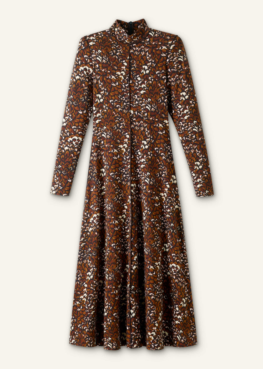Brown Twisting Feather Print High Neck Maxi Dress