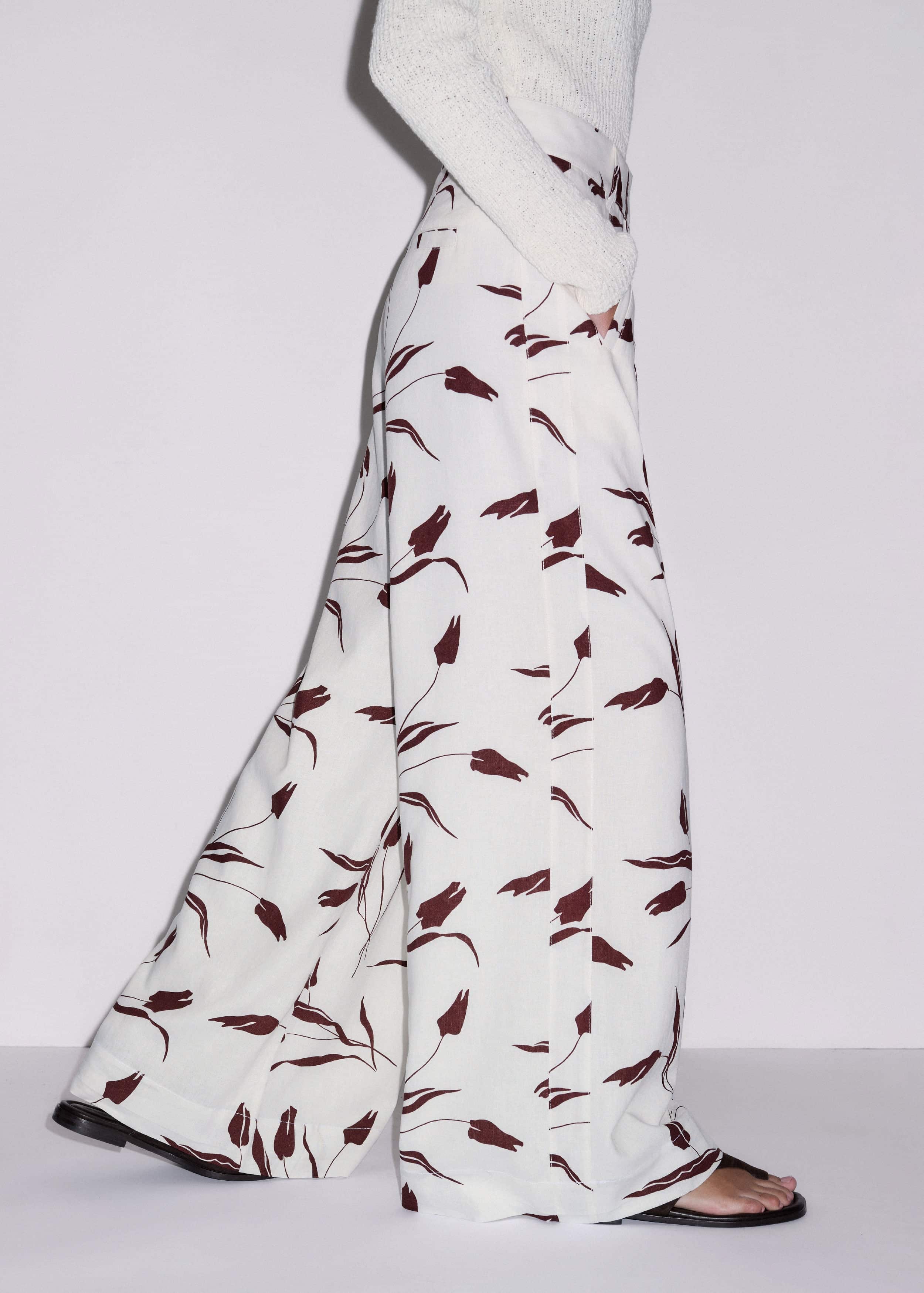 Cream Crease-Less Linen Wide-Leg Pant