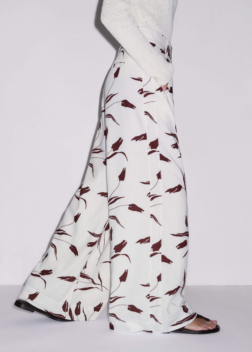 Cream Crease-Less Linen Wide-Leg Pant