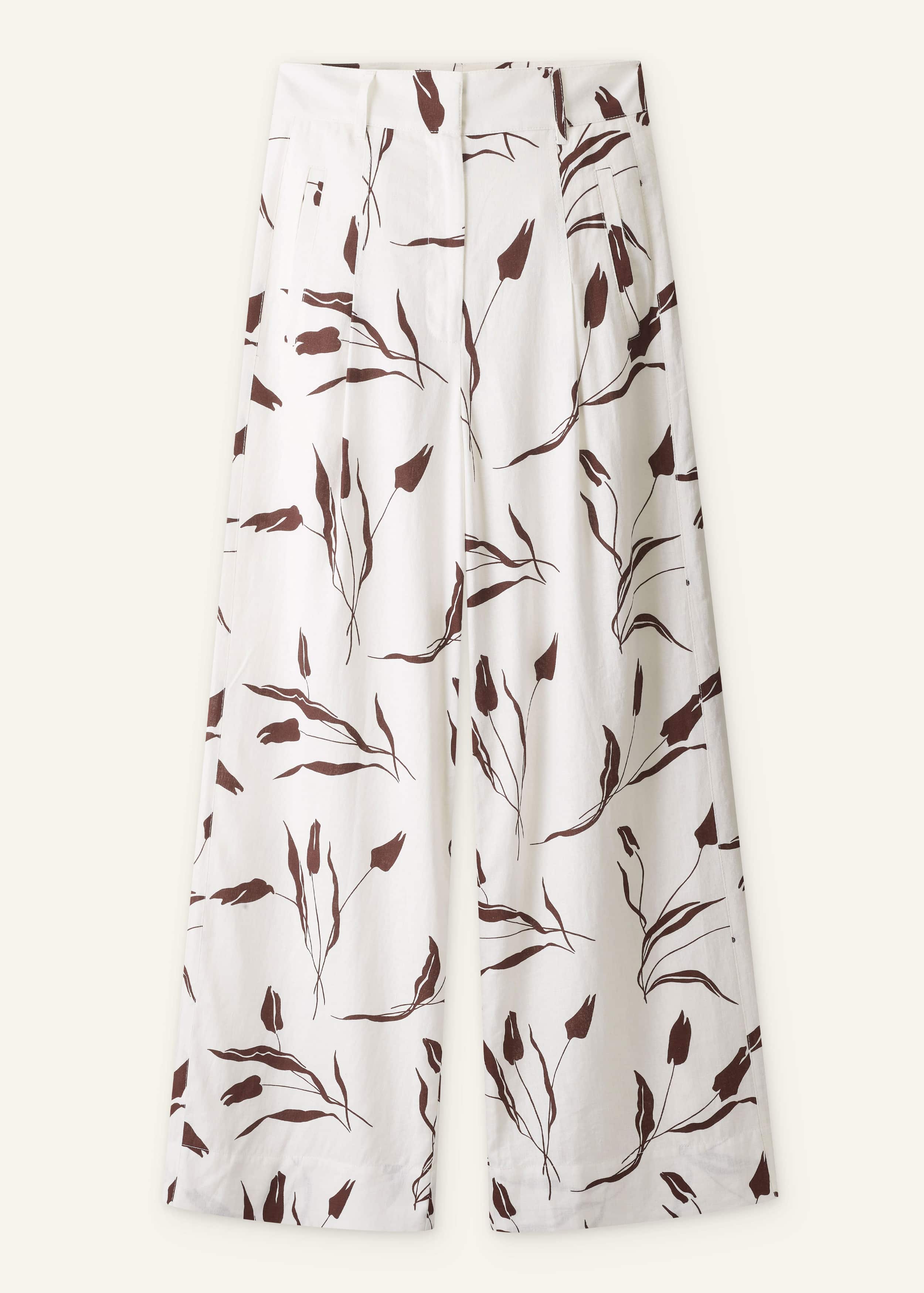 Cream Crease-Less Linen Wide-Leg Pant