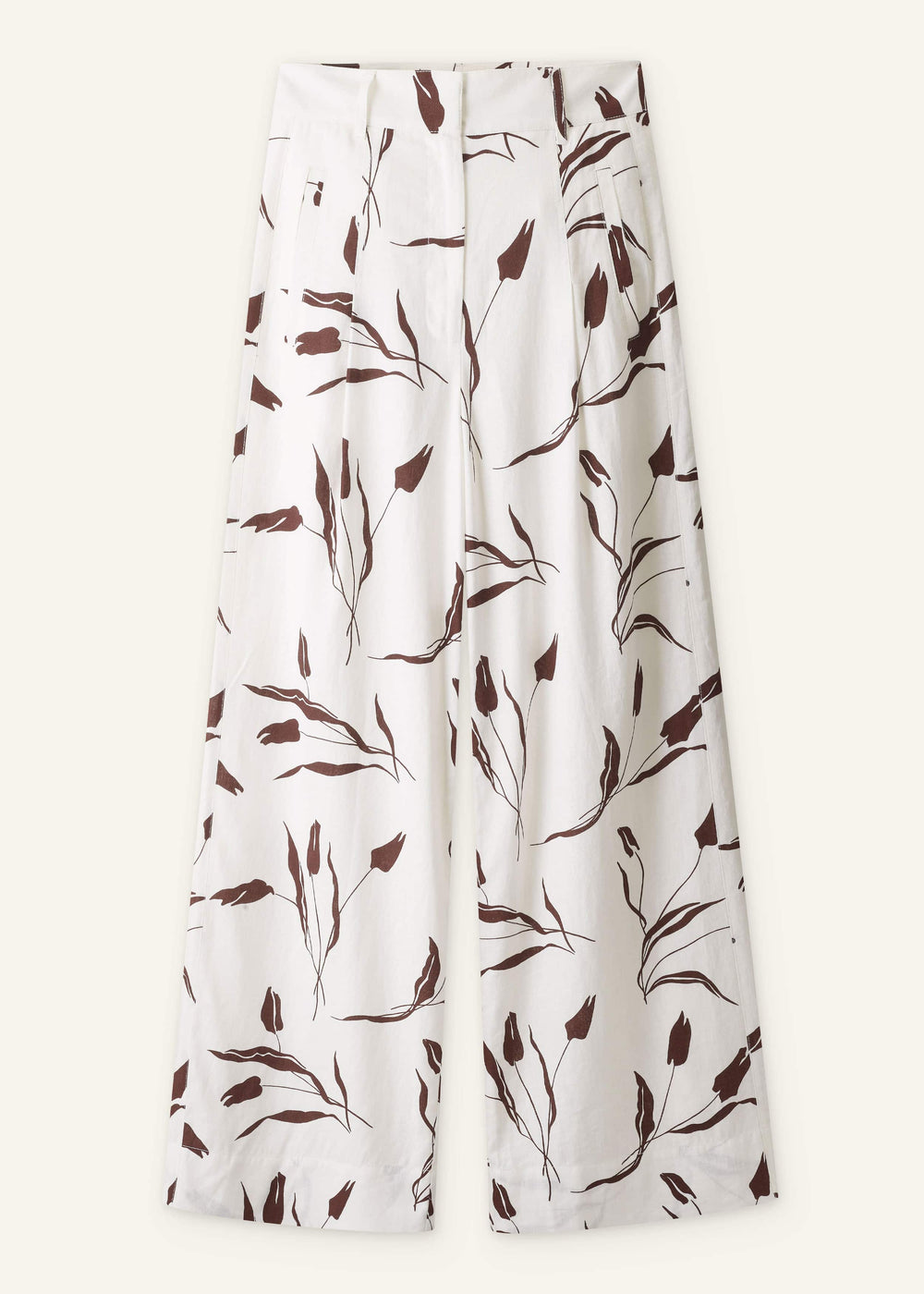 Cream Crease-Less Linen Wide-Leg Pant