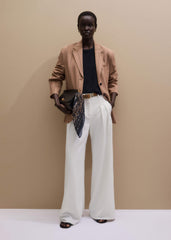 Ivory Double Pleat Wide-Leg Pant