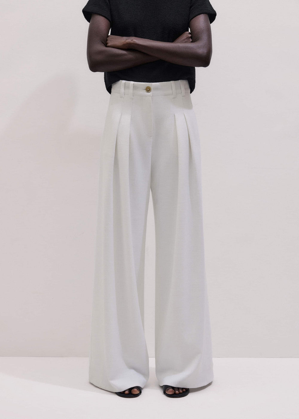 Ivory Double Pleat Wide-Leg Pant